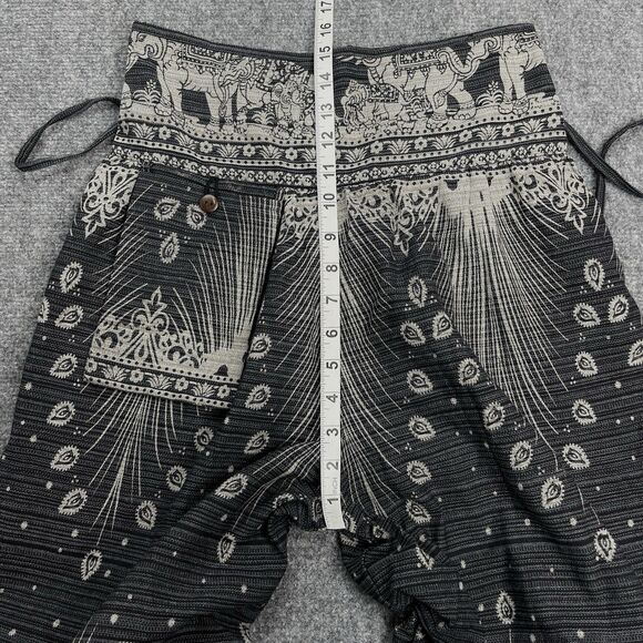 Kamana Harem Pants Womens Large Wide Leg Elephant Print Exterior Pocket Cotton - Picture 8 of 10